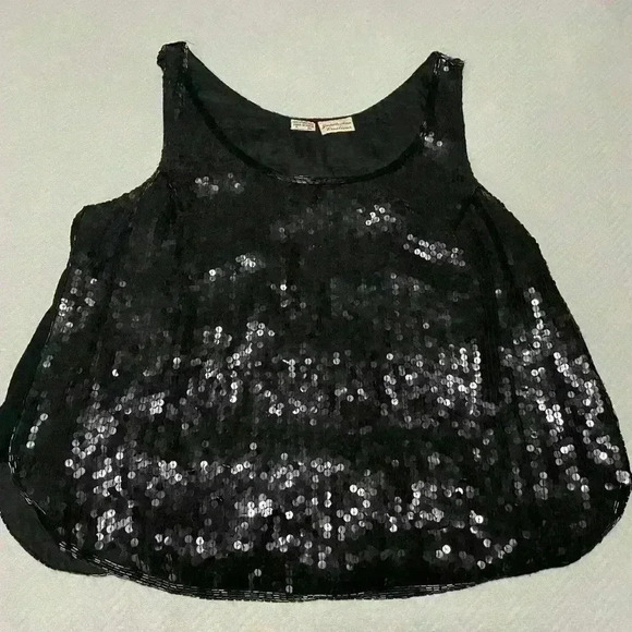 JUDITH ANN CREATIONS Vintage 70s 80s Sequined Beaded Tank Top Large Silk Holiday - Picture 1 of 4